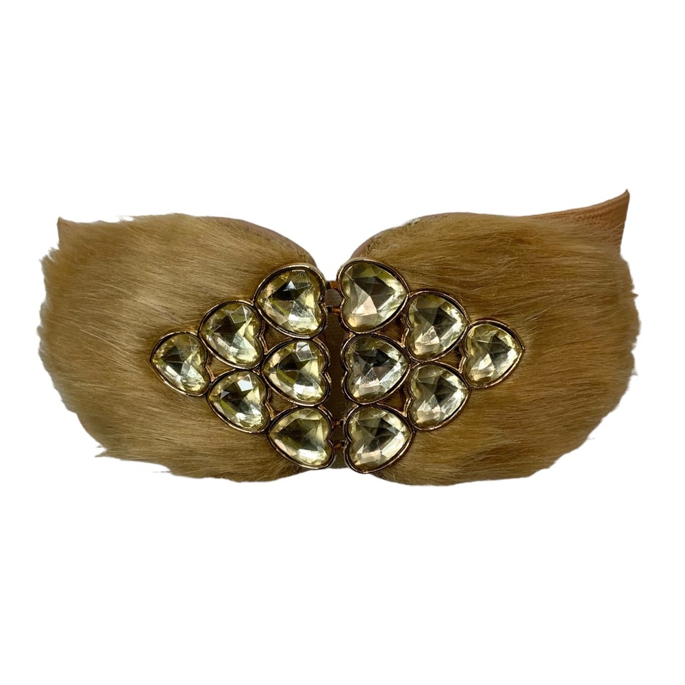 VINTAGE Faux Fur & Jeweled Heart Stretch Belt